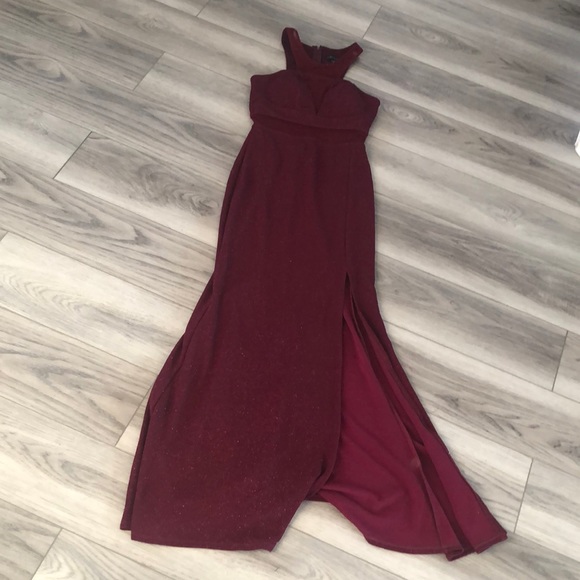 Deep Red Mesh Cut Out Formal Dress - Picture 6 of 11